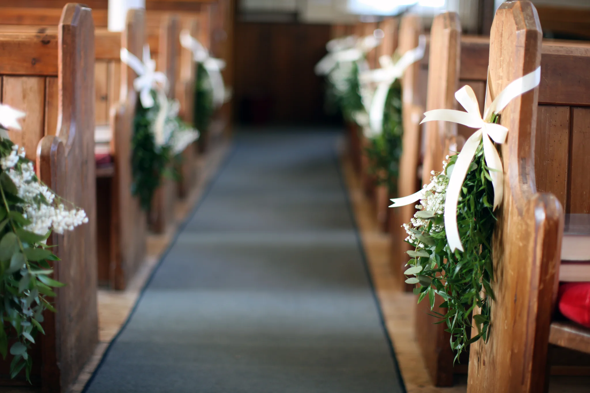 Church aisle with pews